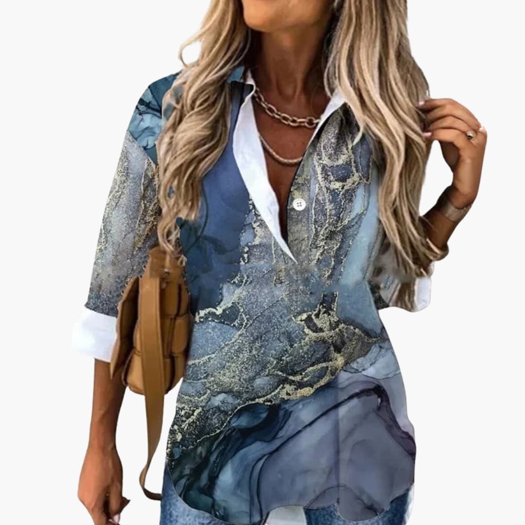Damen Bluse mit Blumendruck Langarm Casual Elegantes Oberteil 2