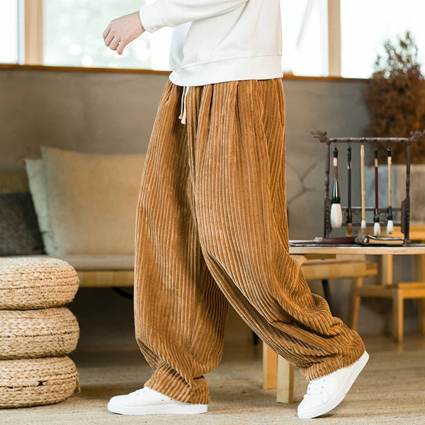 Damen Cordhose Vintage-Stil Lässig mit Weitem Bein und Tunnelzug