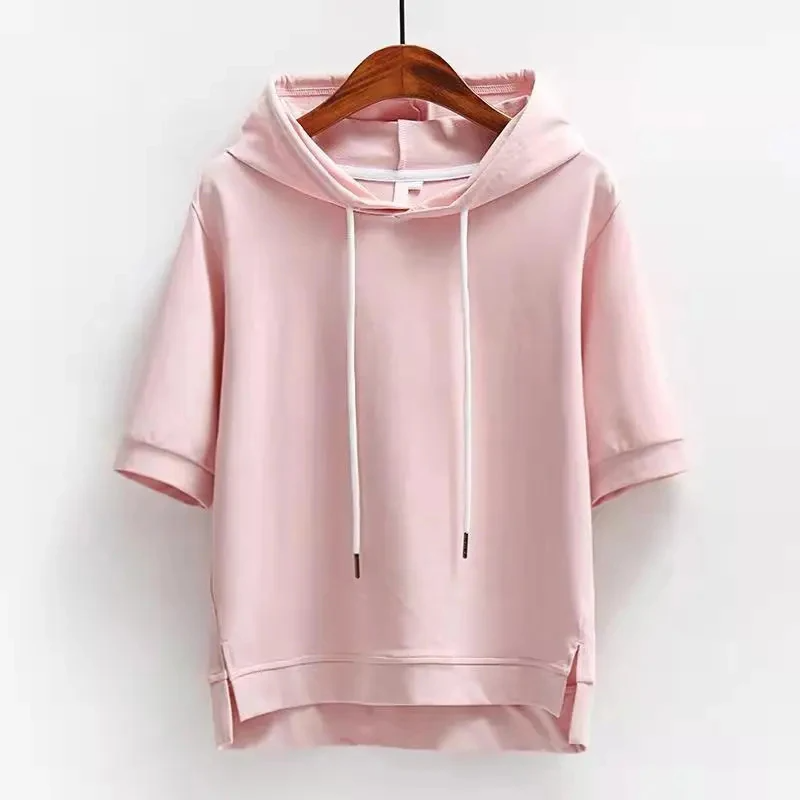 Damen Kurzarm Hoodie mit Minimalistischer Kapuze für Lässige Freizeit 0