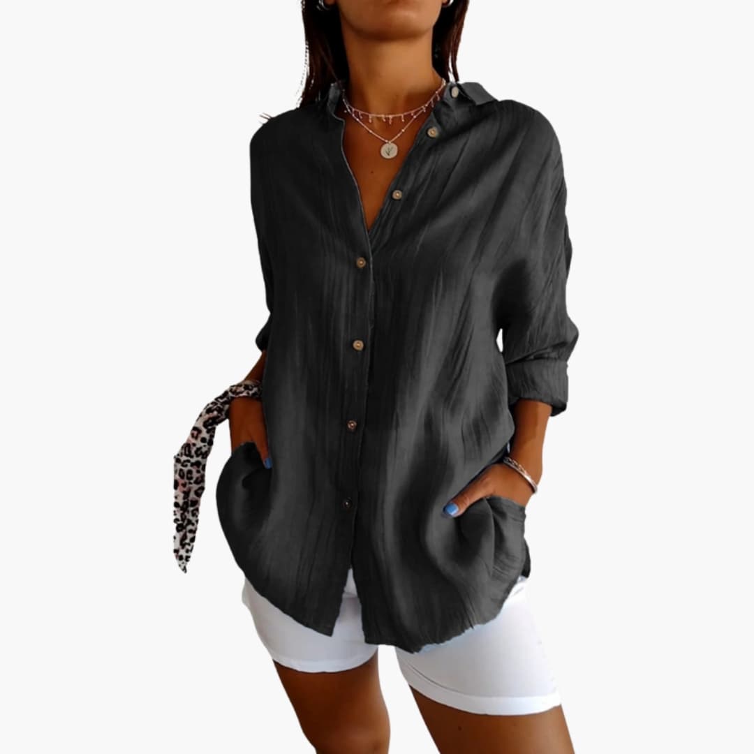 Damen Longline Bluse Elegant mit Knopfleiste und Langen Ärmeln 0
