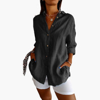 Damen Longline Bluse Elegant mit Knopfleiste und Langen Ärmeln