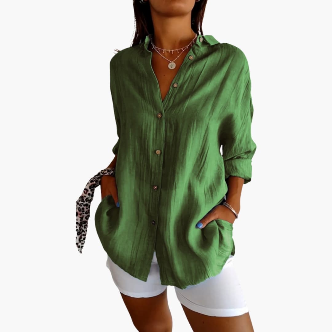 Damen Longline Bluse Elegant mit Knopfleiste und Langen Ärmeln 2