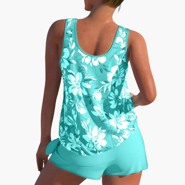 Damen Tankini Set mit Blumenmuster und Verstellbaren Trägern für Strand und Schwimmbad