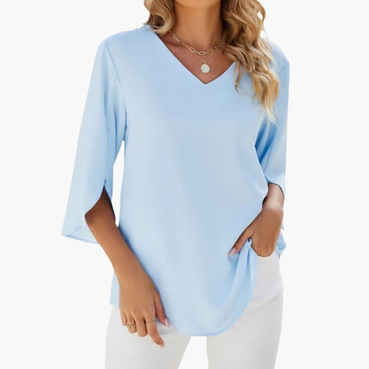 Damenbluse V-Ausschnitt Dreiviertelärmel Elegant Casual Alltag 0