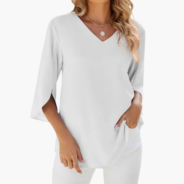 Damenbluse V-Ausschnitt Dreiviertelärmel Elegant Casual Alltag