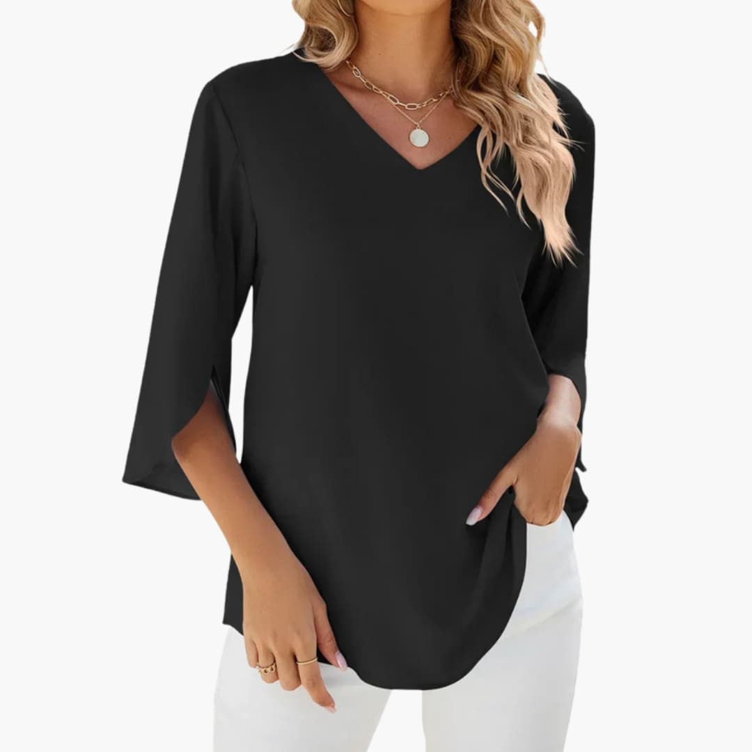 Damenbluse V-Ausschnitt Dreiviertelärmel Elegant Casual Alltag 2