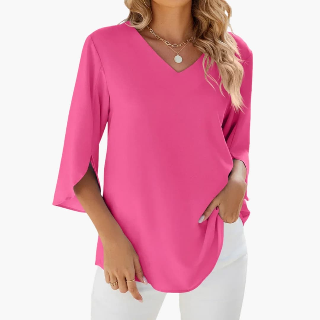 Damenbluse V-Ausschnitt Dreiviertelärmel Elegant Casual Alltag 3