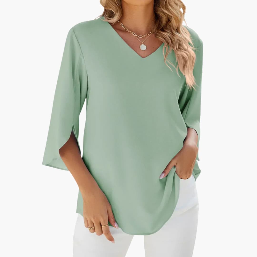 Damenbluse V-Ausschnitt Dreiviertelärmel Elegant Casual Alltag 4