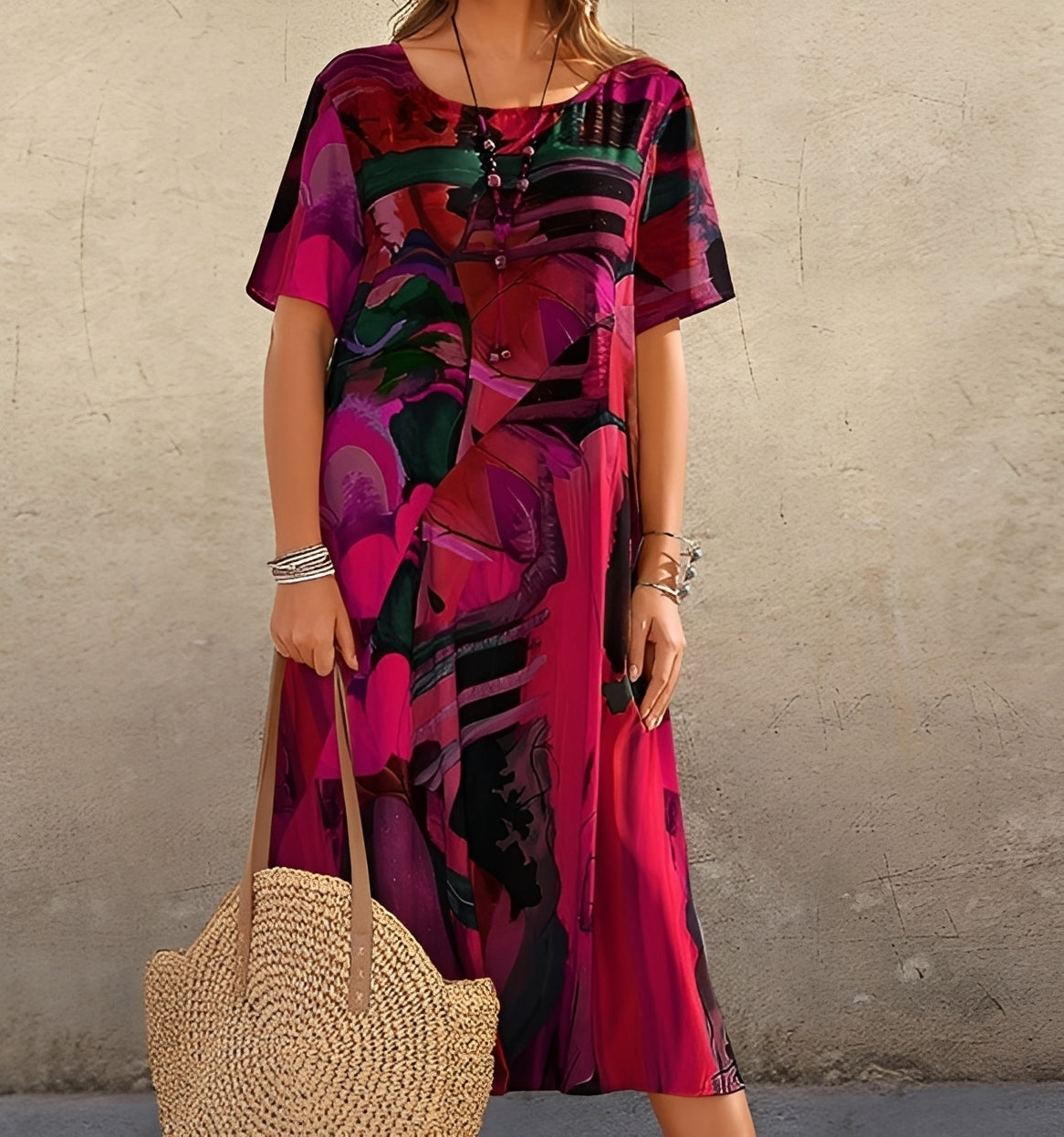 Damen Kleid Relaxed Fit Freizeit mit auffälligem Print