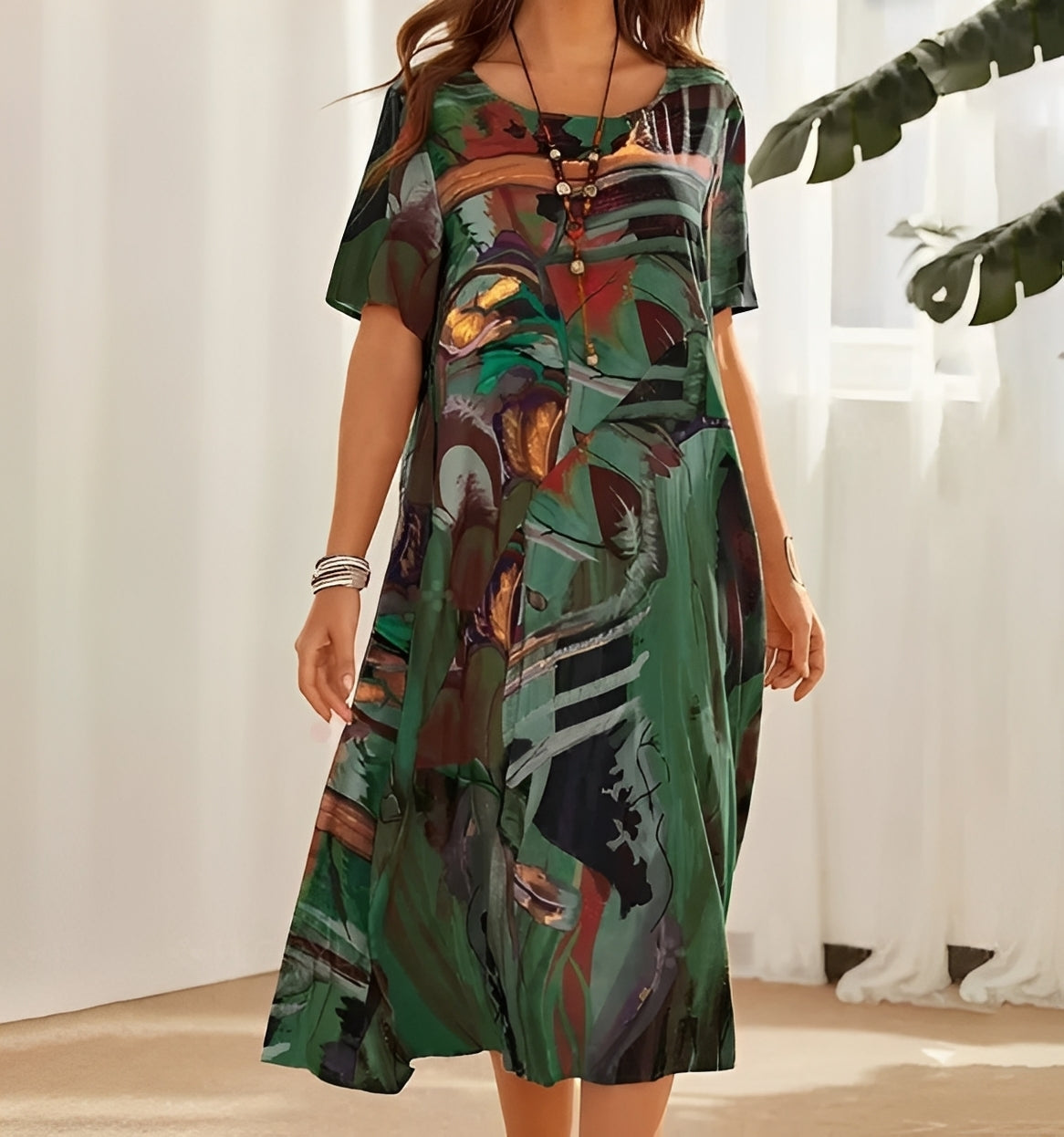 Damen Kleid Relaxed Fit Freizeit mit auffälligem Print