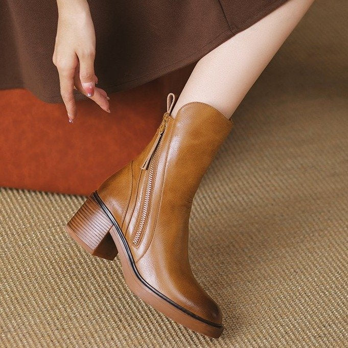 Lederstiefel Damen Gepolstert Seitlicher Reißverschluss Alltag