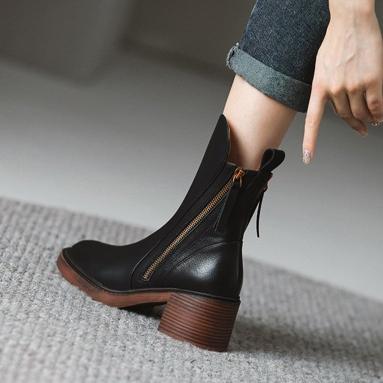Lederstiefel Damen Gepolstert Seitlicher Reißverschluss Alltag