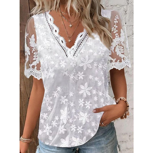 Elegante Bluse mit Durchscheinenden Ärmeln und V-Ausschnitt | Bequeme Passform für Stil und Komfort 0