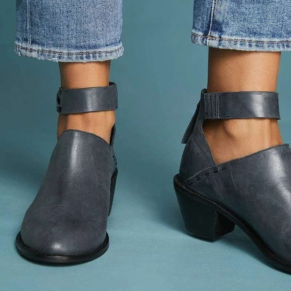 Damen Leder-Stiefelette mit Blockabsatz und Reißverschluss | Atmungsaktiv und Rutschfest für Optimalen Komfort