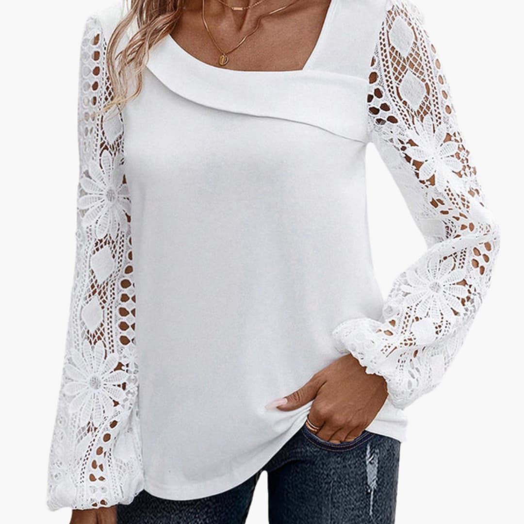 Elegante Damenbluse mit Spitzenbesatz und Cutout-Details für Anlässe 0