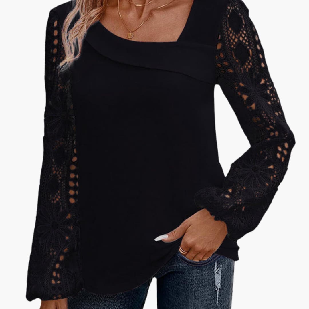 Elegante Damenbluse mit Spitzenbesatz und Cutout-Details für Anlässe 2