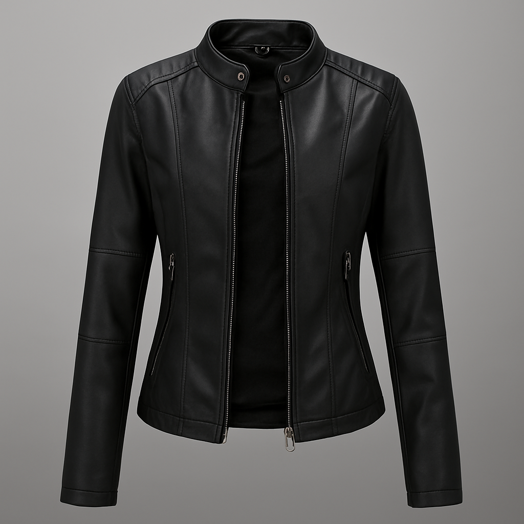 Elegante Jacke Damen | PU-Lederjacke mit Stehkragen | Vielseitige Motorrad-Optik für jeden Anlass 0