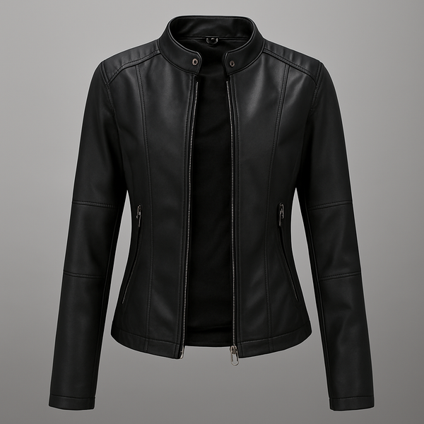 Elegante Jacke Damen | PU-Lederjacke mit Stehkragen