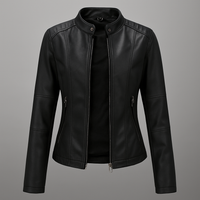 Blouson élégant pour femme | Veste en similicuir avec col montant | Look motard polyvalent pour toutes les occasions