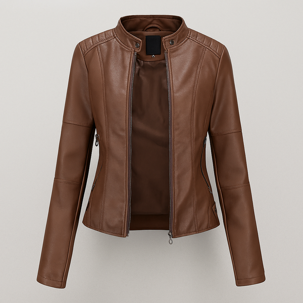 Elegante Jacke Damen | PU-Lederjacke mit Stehkragen
