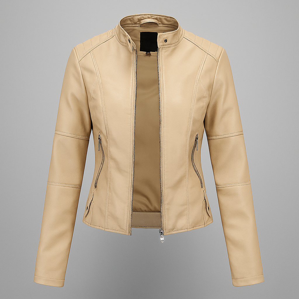 Elegante Jacke Damen | PU-Lederjacke mit Stehkragen | Vielseitige Motorrad-Optik für jeden Anlass 3