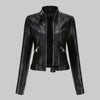 Elegant Women's Leather Jacket with Stand-Up Collar & Zipper | Versatile Outerwear for Any Occasion