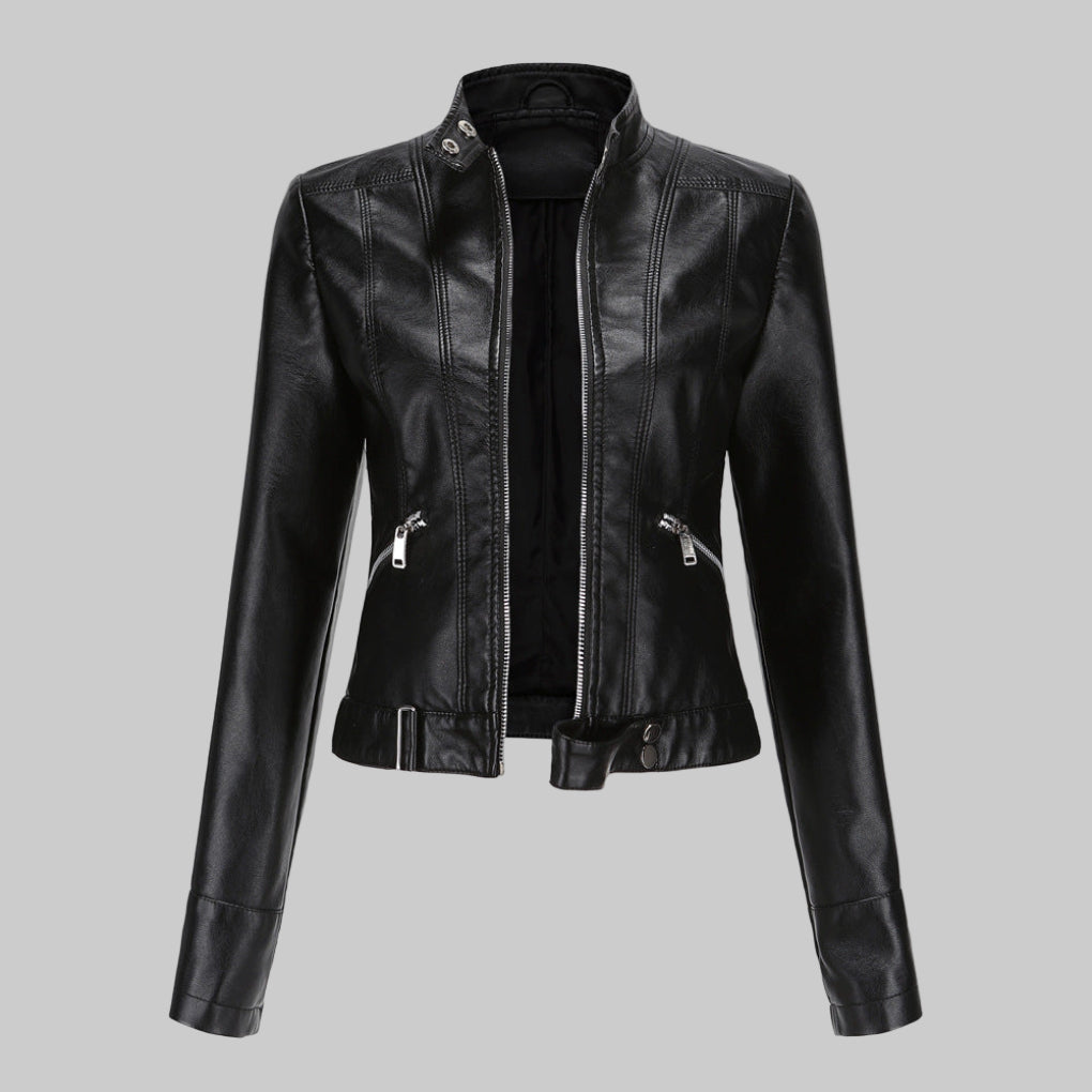 Elegante Jacke Damen aus Leder mit Stehkragen & Reißverschluss | Vielseitige Oberbekleidung für jeden Anlass 0