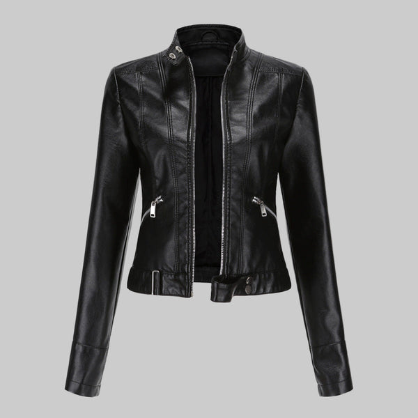 Elegante Jacke Damen aus Leder mit Stehkragen & Reißverschluss