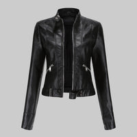 Elegant Women's Leather Jacket with Stand-Up Collar & Zipper | Versatile Outerwear for Any Occasion