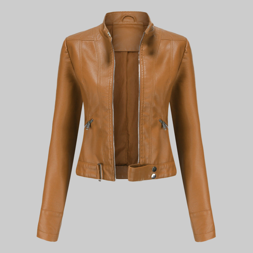 Elegante Jacke Damen aus Leder mit Stehkragen & Reißverschluss | Vielseitige Oberbekleidung für jeden Anlass 1
