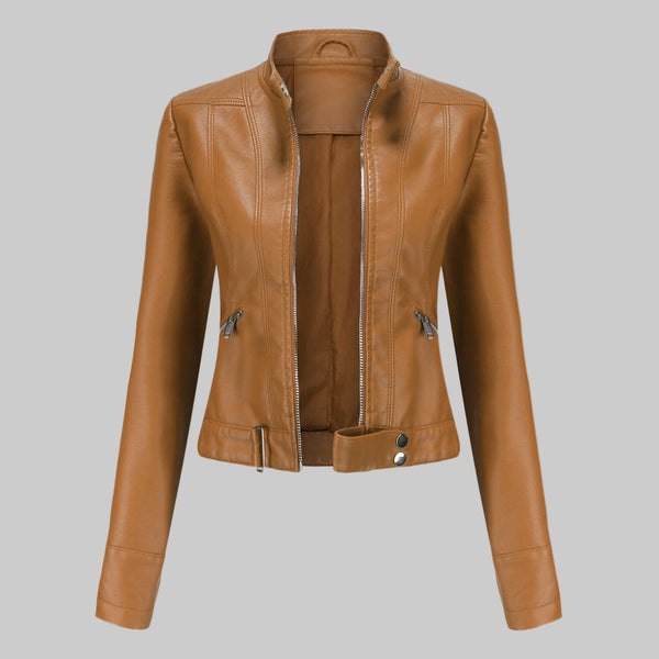 Elegante Jacke Damen aus Leder mit Stehkragen & Reißverschluss