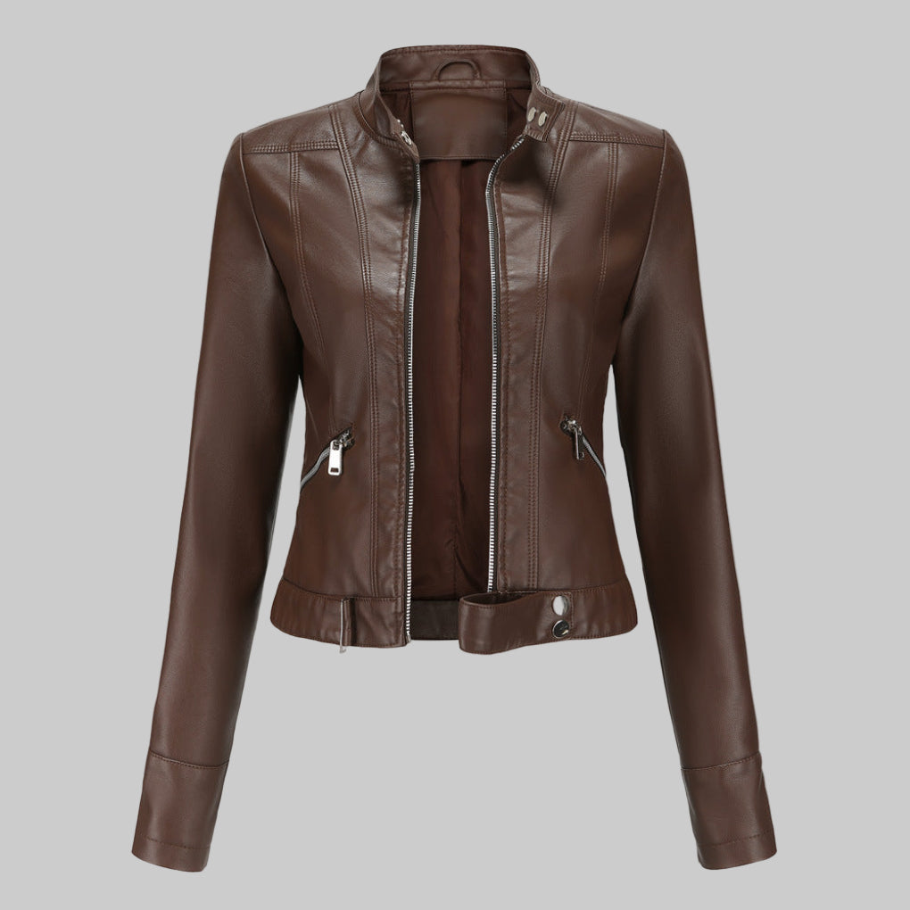 Elegante Jacke Damen aus Leder mit Stehkragen & Reißverschluss | Vielseitige Oberbekleidung für jeden Anlass 2