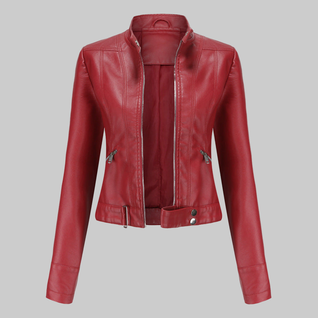 Elegante Jacke Damen aus Leder mit Stehkragen & Reißverschluss | Vielseitige Oberbekleidung für jeden Anlass 4