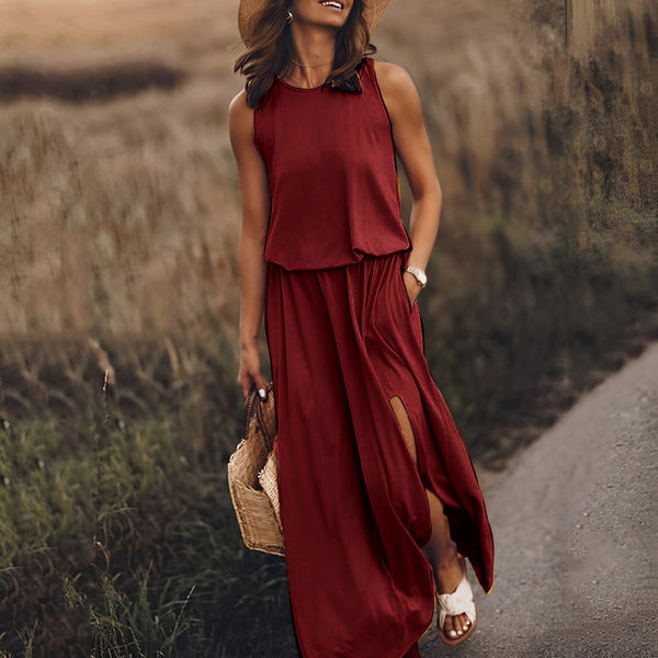 Elegante Kleider Damen | Ärmelloses Maxikleid mit Fließendem Schnitt | Stilvolles Retro-Muster für Sommerliche Anlässe