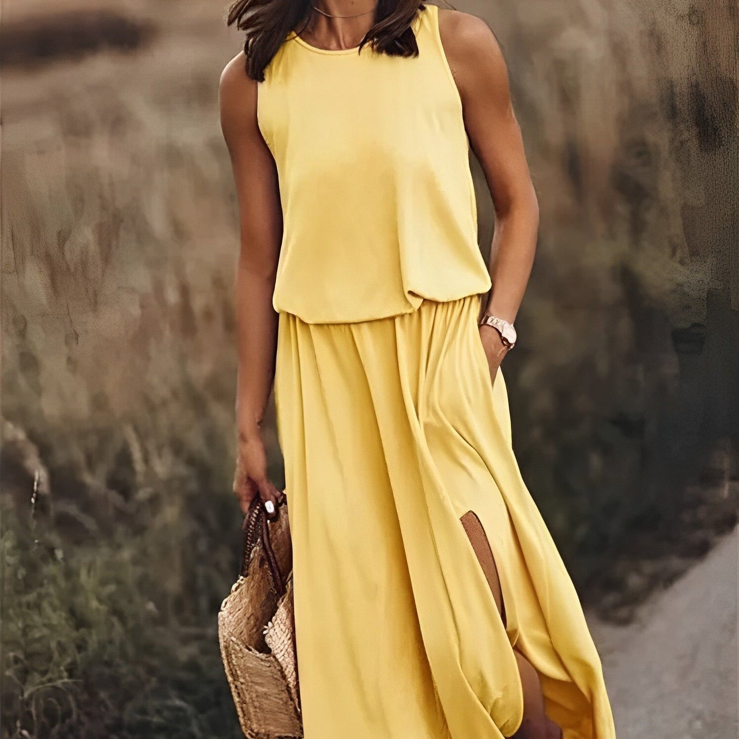 Elegante Kleider Damen | Ärmelloses Maxikleid mit Fließendem Schnitt | Stilvolles Retro-Muster für Sommerliche Anlässe 6