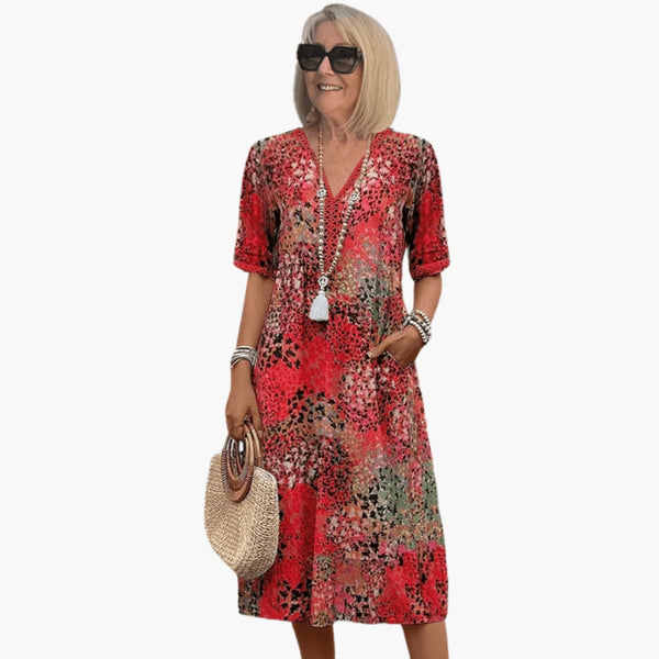 Boho Sommerkleid Damen Luftiges Midikleid mit Taschen Elegant für Freizeit & Urlaub