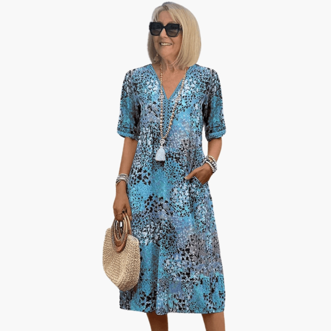 Elegante Kleider Damen | Midikleid mit V-Ausschnitt & Seitentaschen | Bequemes Design für Alltag und Freizeit 1