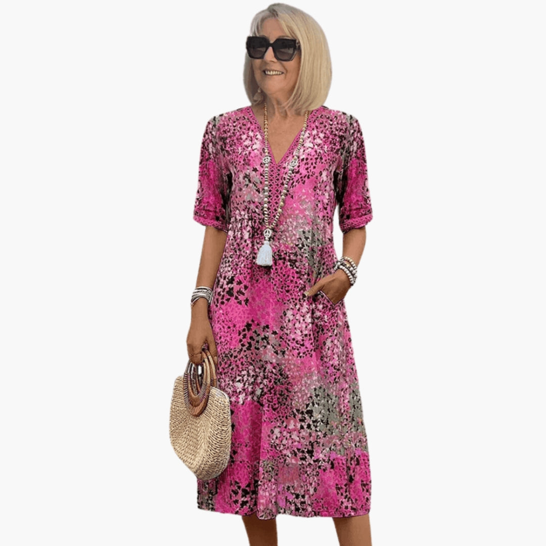 Elegante Kleider Damen | Midikleid mit V-Ausschnitt & Seitentaschen | Bequemes Design für Alltag und Freizeit 2