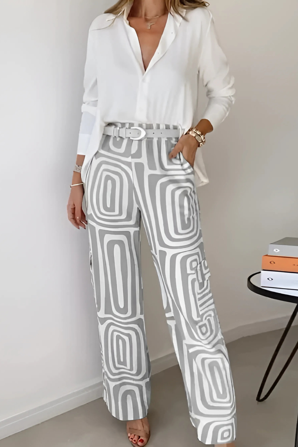Elegantes Damen Büroset | Zweiteiliges Outfit mit Langarmhemd & Weitenhosen | Vielseitig für Stil und Komfort 0
