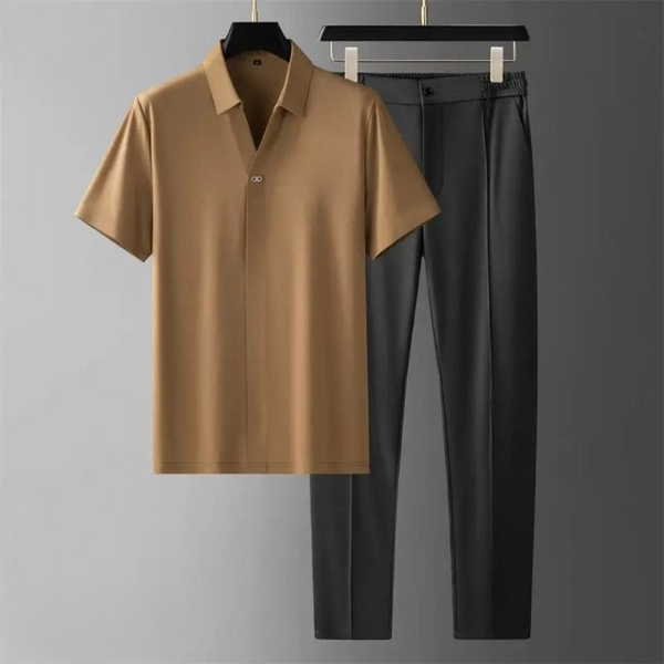 Elegantes Herren Poloshirt und Hosen-Set mit Atmungsaktivem Material | Stilvolles Outfit für Sommeranlässe
