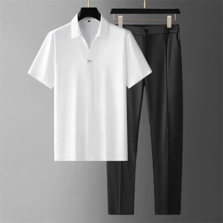 Elegantes Herren Polo- und Hosen-Set mit Atmungsaktivem Material | Stilvolles Outfit für Sommeranlässe 2