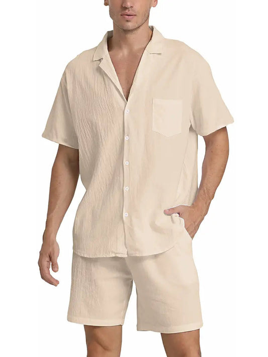 Elegantes Herren Set | Kurzarm-Hemd mit Klassischem Kragen & Shorts | Stilvolles Freizeitoutfit für Bequemen Tragekomfort 0