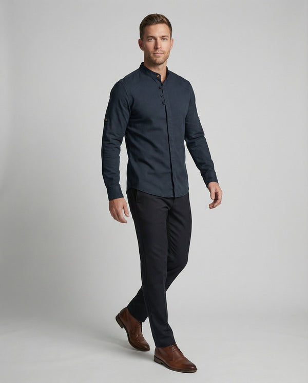 Stehkragenhemd Herren Atmungsaktiv & Leicht – Sommer Oberteil aus Soft-Gewebe