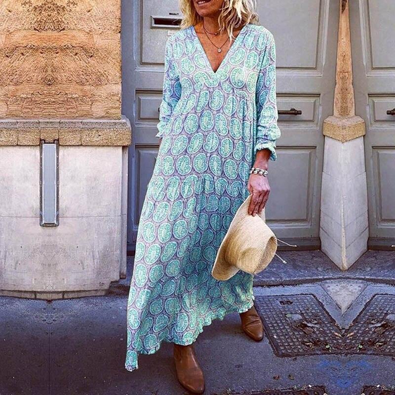 Elegantes Kleid Damen | V-Ausschnitt mit Ibiza-Print für Stil und Komfort | Perfekt für Festliche Anlässe 1