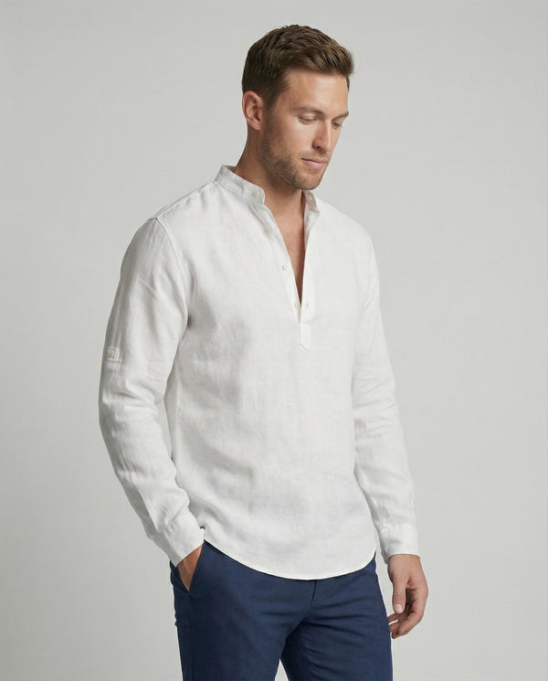 Stehkragenhemd Herren Atmungsaktiv Leichtes Sommerhemd für Freizeit & Urlaub aus Soft-Gewebe