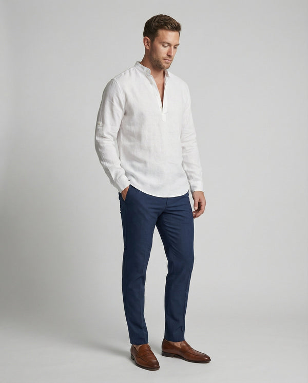 Stehkragenhemd Herren Atmungsaktiv Leichtes Sommerhemd für Freizeit & Urlaub aus Soft-Gewebe