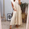 Plissiertes Maxikleid Damen Elegantes Abendkleid mit Taschen für Sommer und Festliche Anlässe