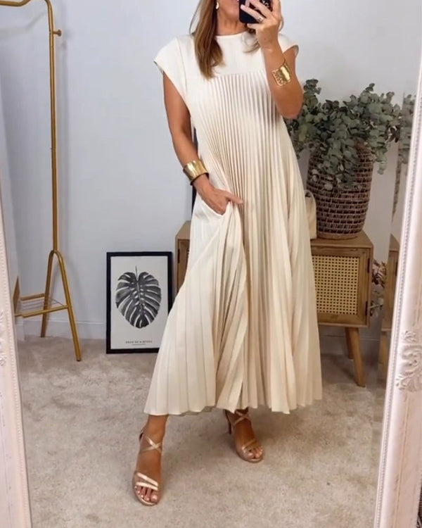 Plissiertes Maxikleid Damen Elegantes Abendkleid mit Taschen für Sommer und Festliche Anlässe