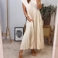 Robe longue plissée femme Élégante robe de soirée avec poches pour l'été et les occasions festives