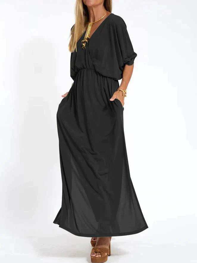 Elegantes Maxikleid | Schwarzes Kleid Lange mit Tiefem V-Ausschnitt | Zeitloser Stil für Jedes Event 0
